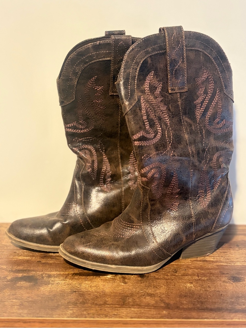 Sugar Brown Embroidered Lace-Up Western Boots